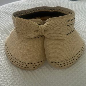 Straw Sun Hat Visor with bow and adjustable Velcro strap bucket hat